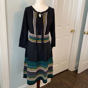 Nine West Black and Multicolor Striped Midi Dress